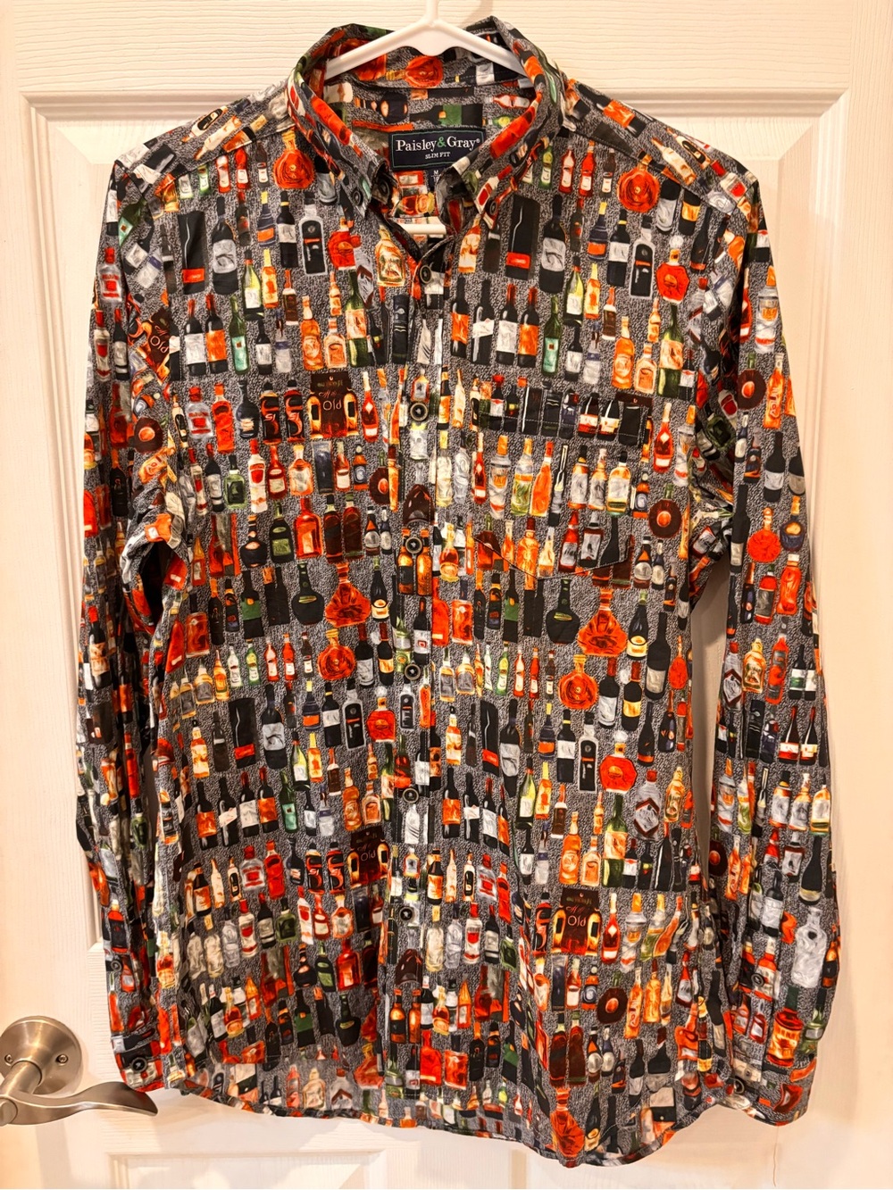Paisley & Gray Men's Gray Button-Up Shirt with  Bottle Print